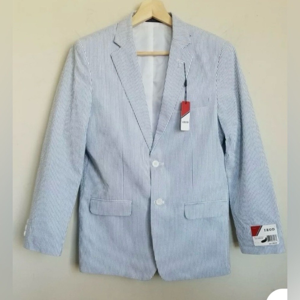 IZOD Boys Size 20 Regular Blue White Seersucker Blazer Sport Coat Z821131